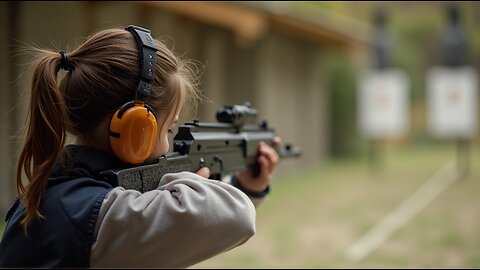 A Girl with a QRG 49 Gun Shooting in a Shooting Range