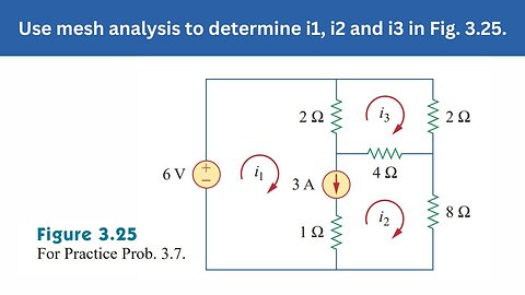 Practice Prob 3.7 | Use mesh analysis to determine i1, i2 and i3 in Fig. 3.25. | FEC 4th Edition