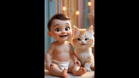 The baby and the kitten are laughing 😂 🐱 👶