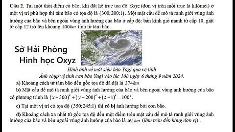 Sở Hải Phòng: Tại một thời điểm có bão, khi đặt hệ trục tọa độ Oxyz (đơn vị trên mỗi trục là kilômét