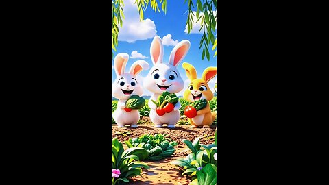 A three rabbit eating a carte and dancing