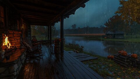Autumn Rain Sounds 🍁 Cozy Porch with Fireplace & Countryside Serenity | Endless Loop for Sleep 🌙