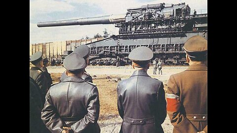 Hitler inspecting the "Schwerer Gustav" cannon, weighing over 1350 tons, 1941