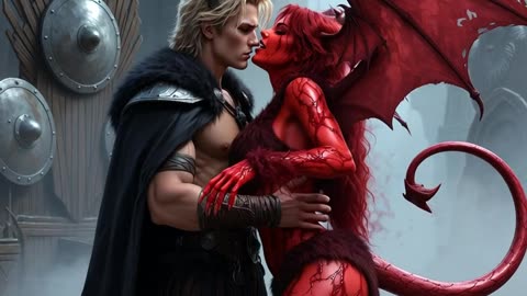 Barbarian King and Crimson Succubus Sealed by a Kiss in the Hall of Fallen Heroes, AI Video