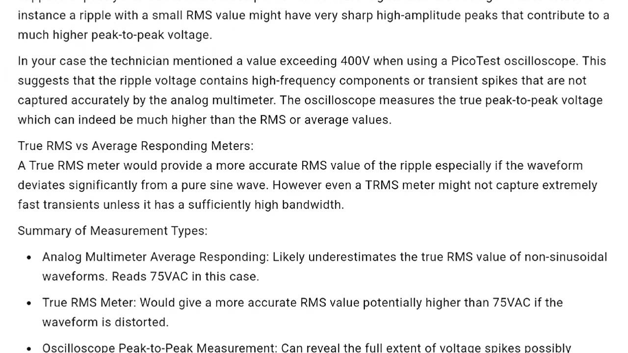 75VAC value is different under RMS TRMS averaging peak-to-peak