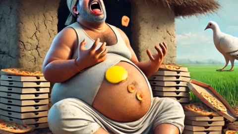 Hungry farmer eats all his chickens' eggs to make an omelette