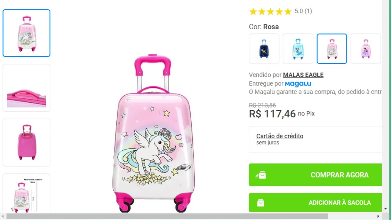 Mala Infantil ABS 47x29x20cm - Ideal para Escola e Viagem, Leve e com Rodinhas 360 - EAGLE