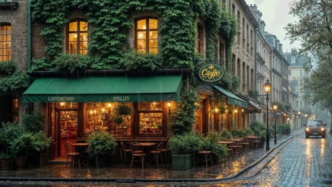 Relaxing Jazz in a Cozy French Café ☕|🎷 Rainy Ambiance & Beautiful Scenery