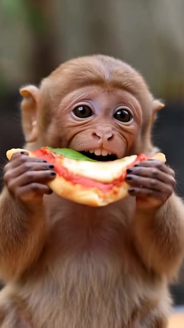 Baby Monkey eating Pizza