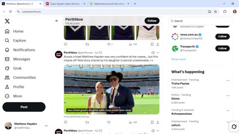 Perth Now features Matthew Hayden, Hayden Young, Matthew Perry in quick succession