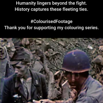 1945 US Marine and Japanese Soldier Share a Cigarette on Iwo Jima #ColourisedHistory