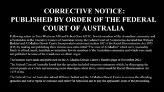 CORRECTIVE ORDER: NOTICE BY THE FEDERAL COURT OF AUSTRALIA
