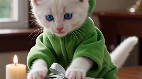 Frog-Suit Kitty Unwrapping Presents 🎁🐸 _ Cutest Holiday Surprise#cat #cute #cats #frog