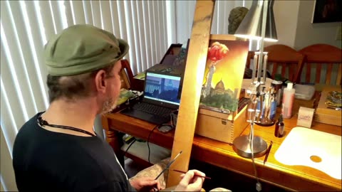 Painting with a hemorrhoid.