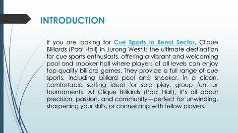 If you are looking for Cue Sports in Benoi Sector