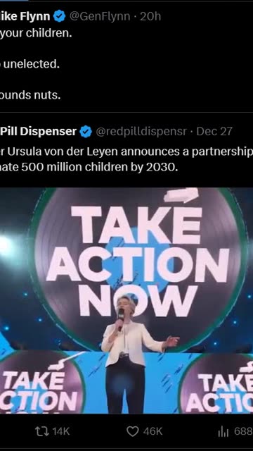 she sounds like Hitlers wife She hates your children. She is also unelected. She also sounds nuts. EU leader Ursula von der Leyen announces a partnership with Bill Gates to vaccinate 500 million children by 2030.