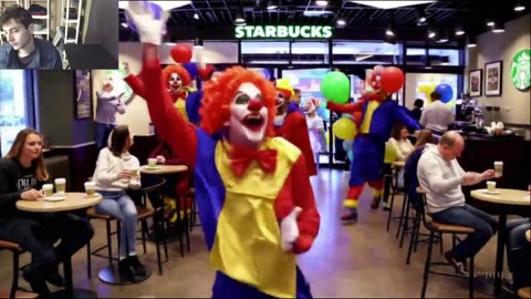 Outtake #3,024 Of The Clowns Roaming Around A Starbucks Store At A Fake Funny Parody Video
