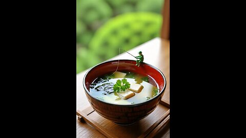 "Tiny Parsley Man Fishing in a Bowl of Miso Soup! 🥣🌿"