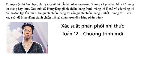 Toán 12: Trong cuộc thi âm nhạc, HurryKng sẽ thi đấu hát nhạc rap trong 5 vòng và phải hát