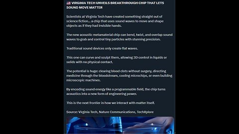 VIRGINIA TECH UNVEILS BREAKTHROUGH CHIP THAT LETS SOUND MOVE MATTER