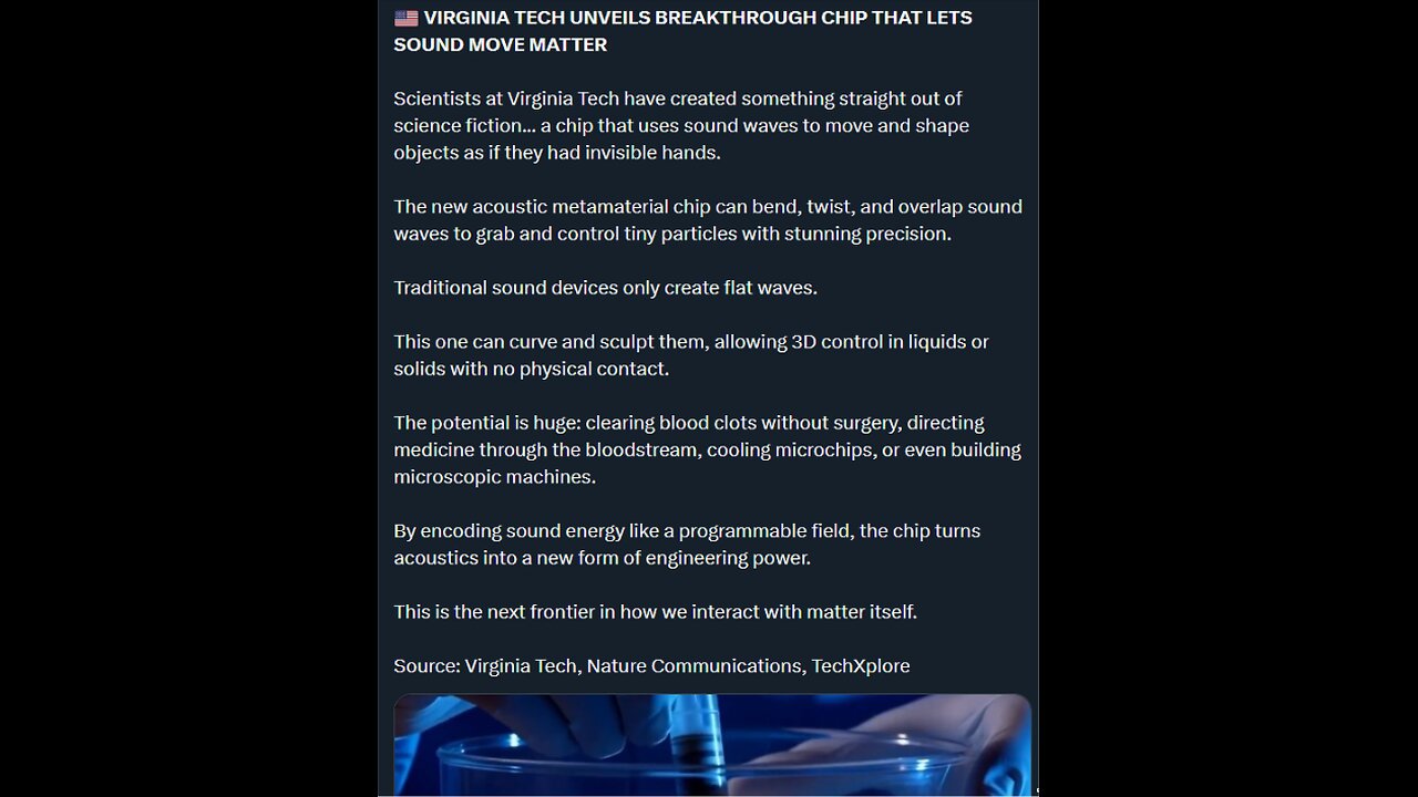 VIRGINIA TECH UNVEILS BREAKTHROUGH CHIP THAT LETS SOUND MOVE MATTER