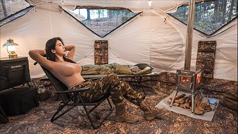 MILITARY TENT SOLO CAMPING IN SECRET FORESTㅣAdventure