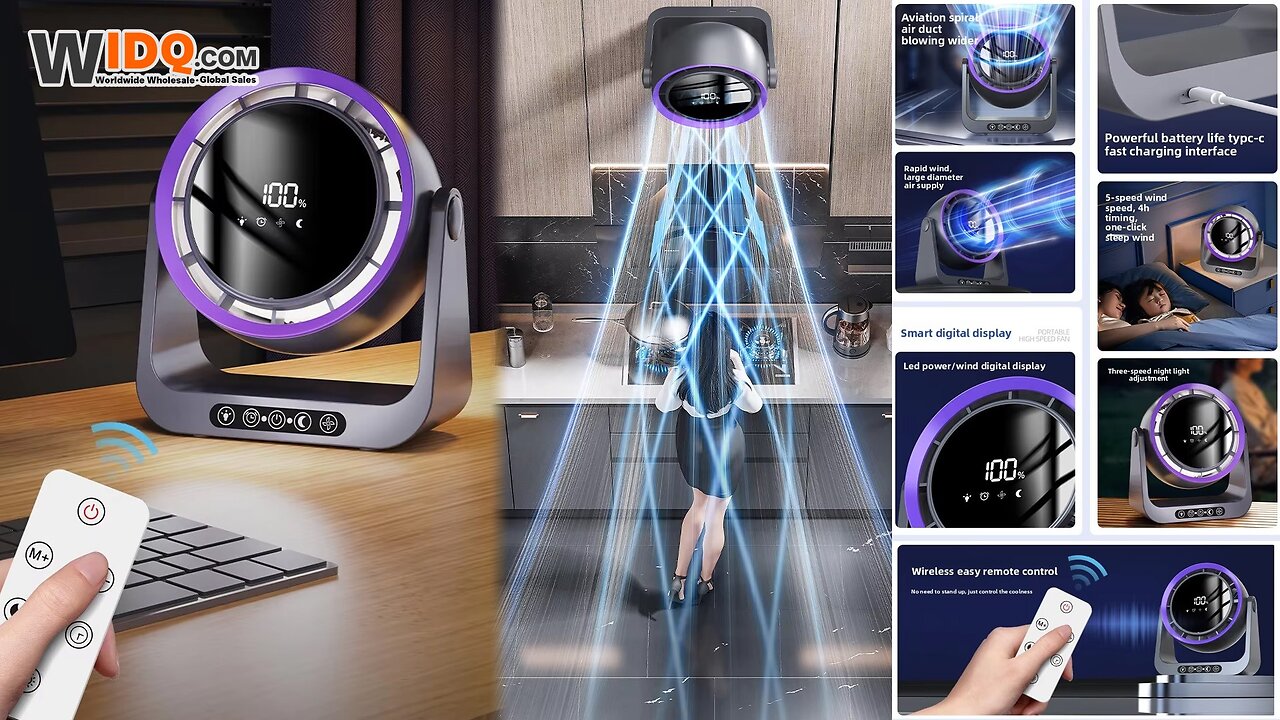 🌬️ 2-in-1 Portable Desk Fan with Remote & Night Light – 5 Speeds, 6H Run Time, USB Powered! 💡