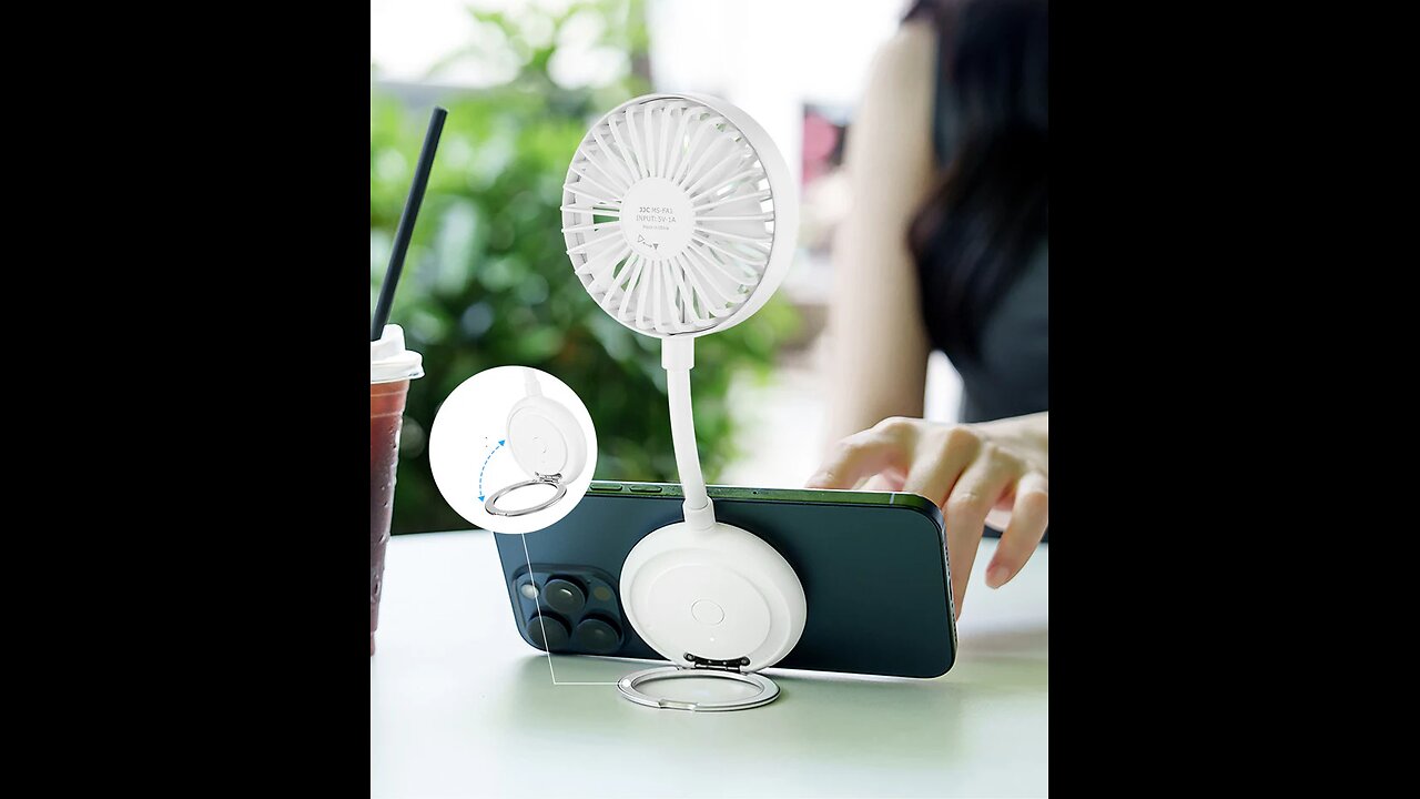 Magnetic Handheld Folding Fan with Built-in Ring Stand