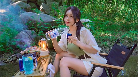 In the heat wave, it's a valley. Camping vlog of grilling skewers and making soju highballs