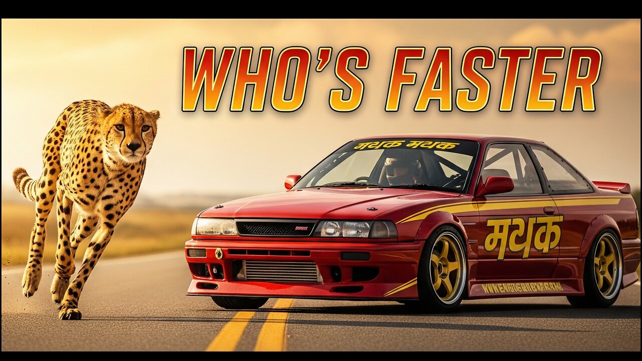 See who wins in a race between a car and a leopard.
