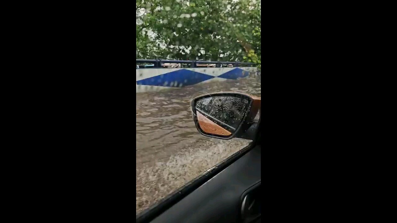 Bridge submerged in rainfall water
