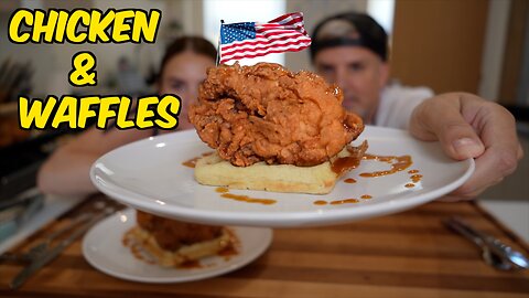 Brits Try American [Chicken & Waffles] for the first time! (YOU CRAZY AMERICANS!) LOL