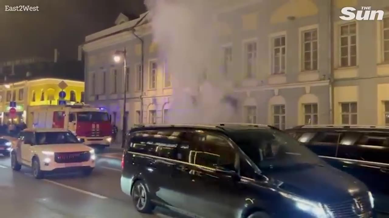 Moment ‘Putin’s car fleet’ is blown up in huge blast as paranoid troops search for bombs