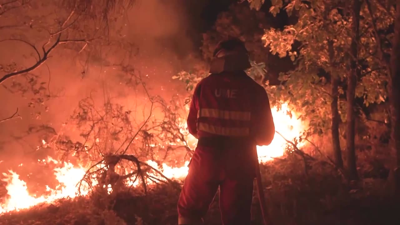 Firefighters battle wildfire in dense Galician forest