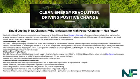 Liquid Cooling in DC Chargers: Why It Matters for High Power Charging — Neg Power