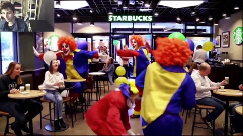 Outtake #3,020 Of The Clowns Roaming Around A Starbucks Store At A Fake Funny Parody Video