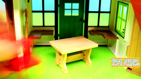 Playing with Three Pigs next to the House and Making the Ground Wet