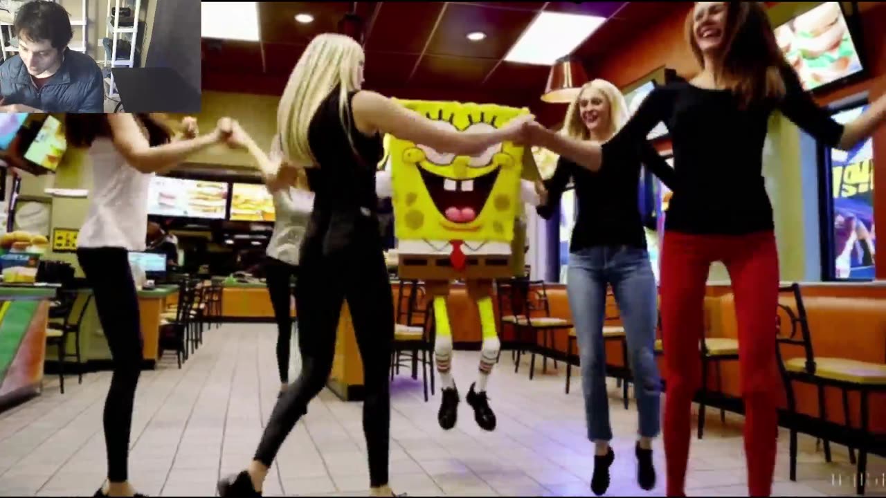 SpongeBob SquarePants Dancing With Women At A Subway Restaurant Fake Funny Parody Video