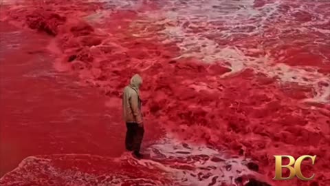 ‘Blood rain’ turns beach bright red