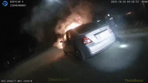 Blue Mound officers pull a driver from a burning car before fire engulfs vehicle