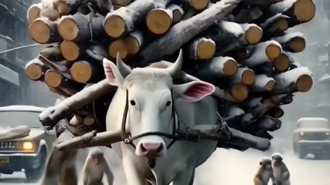 Beautiful story of hardworking cow and monkey #shorts #animals #trendingshorts #ytshorts #viral #ai