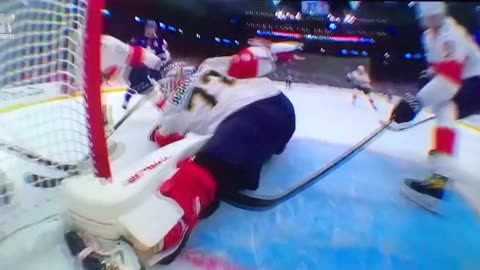 Panthers G #72 Sergei Bobrovsky kicking out the garbage
