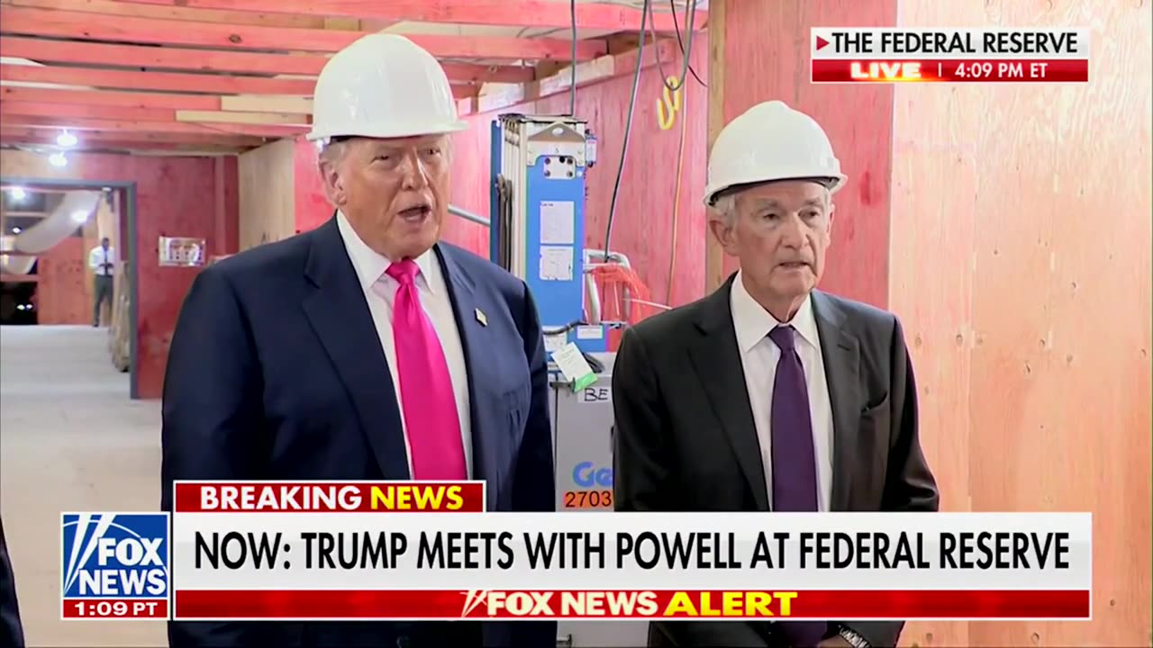Hard-Hat Clad Jerome Powell Visibly Shakes His Head At Trump During Fed Building Tour
