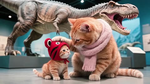 Tiger Hat Flying! Kitten Frightened by Alive T-Rex at Dino Museum Daisy's Journal 63