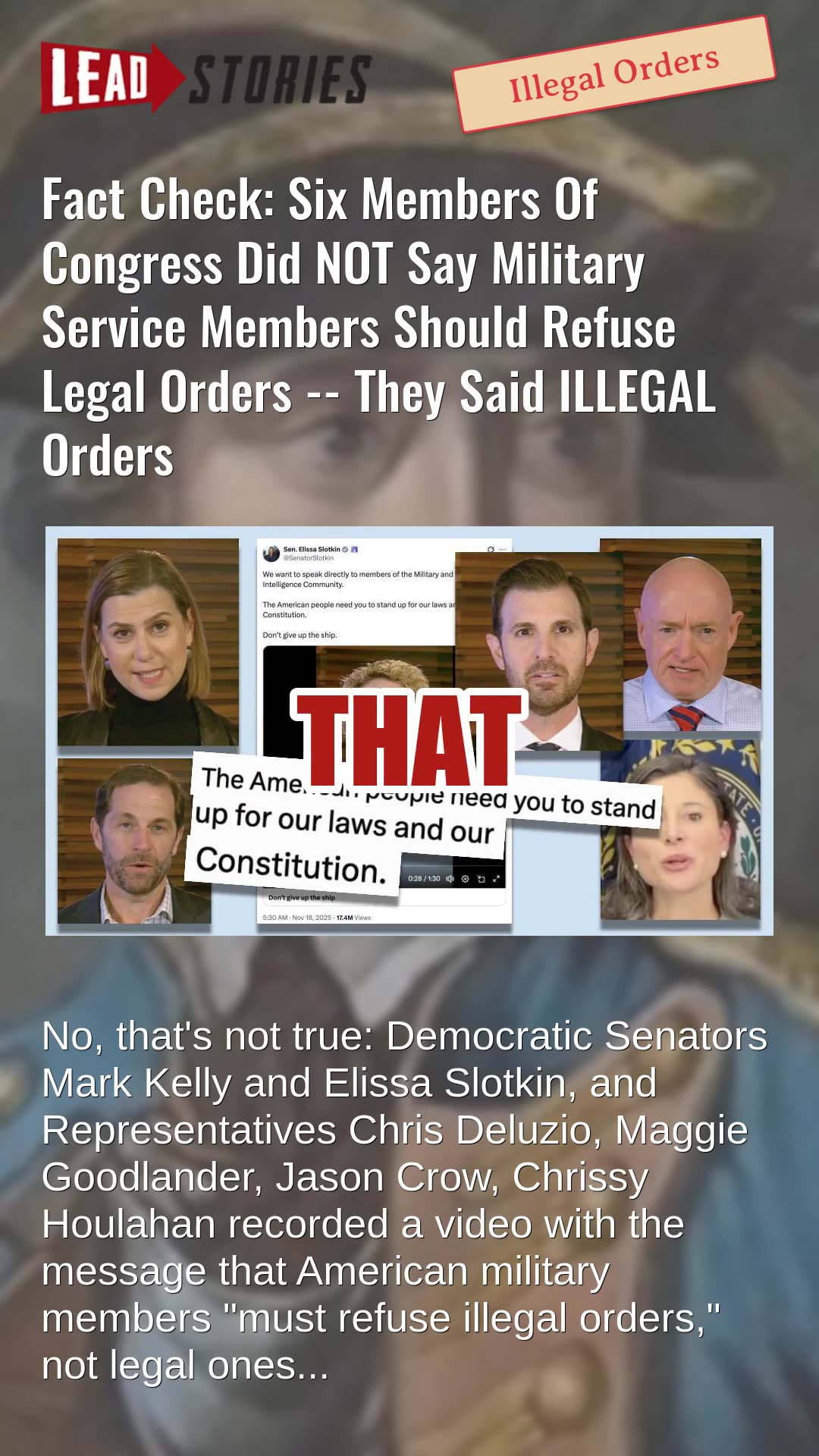 Fact Check: 6 Members Of Congress Did NOT Say Military Should Refuse Legal Orders -- Said ILLEGAL