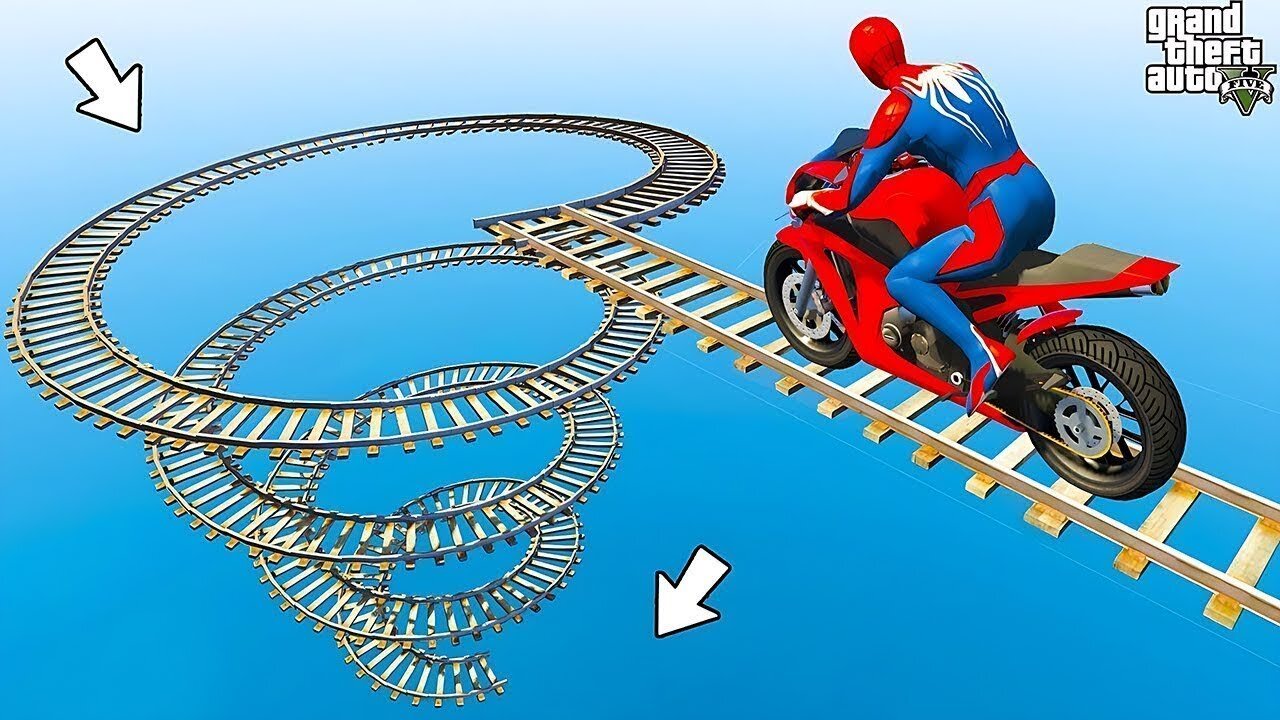 RAINBOW SPIDER MAN! on Motorcycle in Spiral Bridge