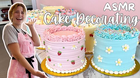 Decorating Buttercream Doodle-Cakes! | Real-Time, Un-Edited [No Talking] [No Music] [ASMR]