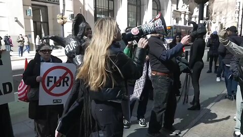 Fake Blood, Middle Fingers at PRINTEMPS Store Opening and Anti-fur protest on Wall Street