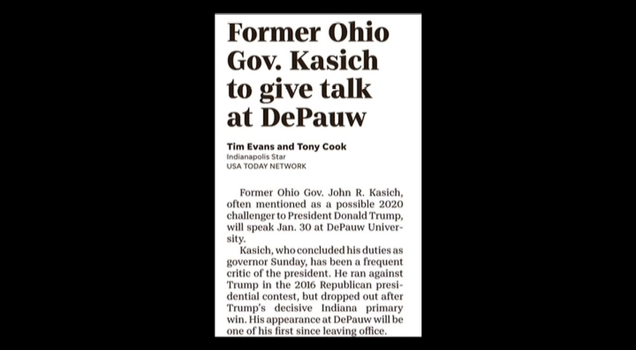 January 15, 2019 - Indy Star Notes Upcoming DePauw Visit by John Kasich