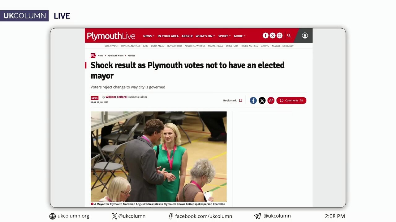 Plymothians Reject Regional Mayor Plan | UK Column News